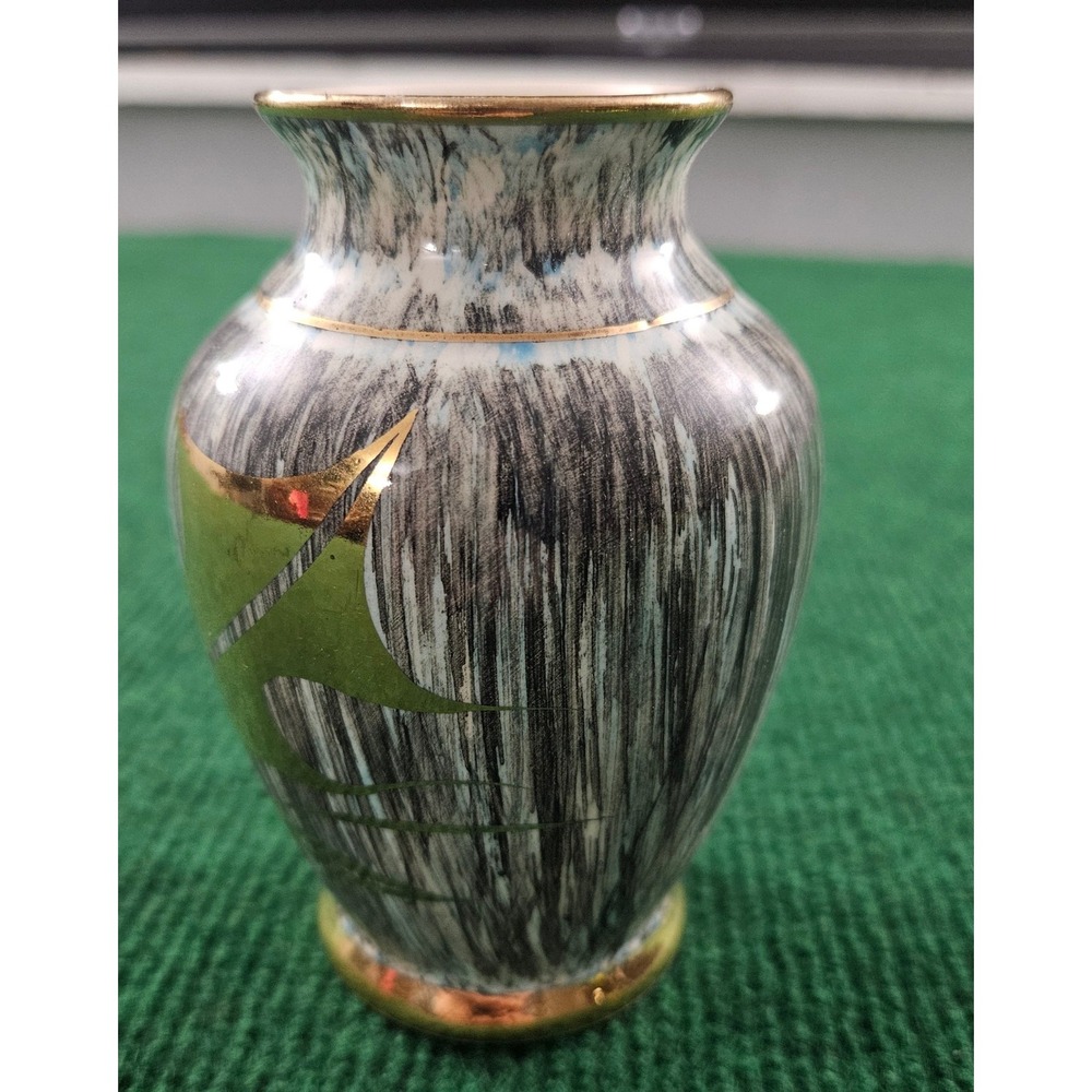 Vintage Ceramic Vase Gold Trim Drip Glaze Mid‎ Century Modern Decor